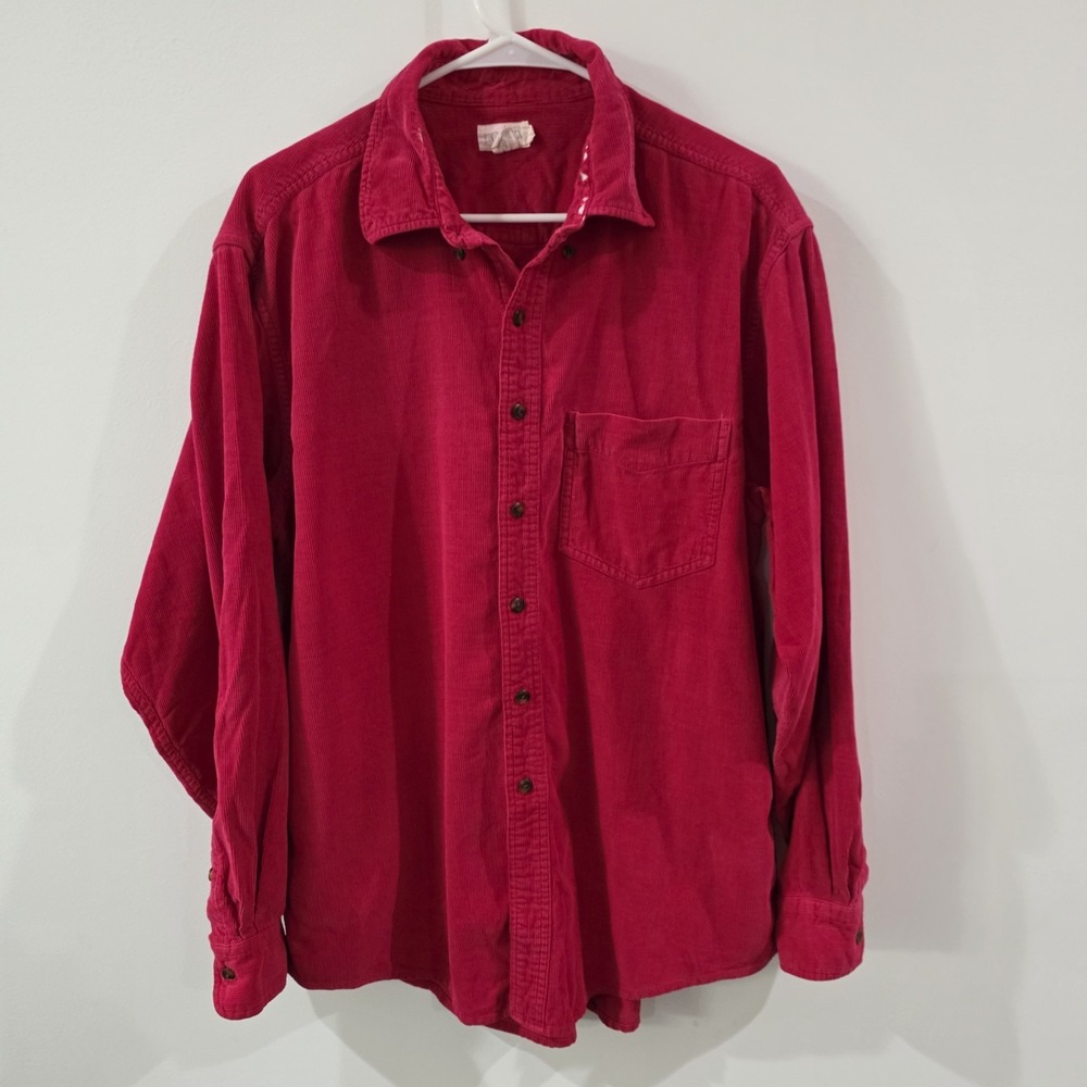 Vintage J Crew Womens Corduroy Button Up Shirt Size Large Red Outdoor Utility